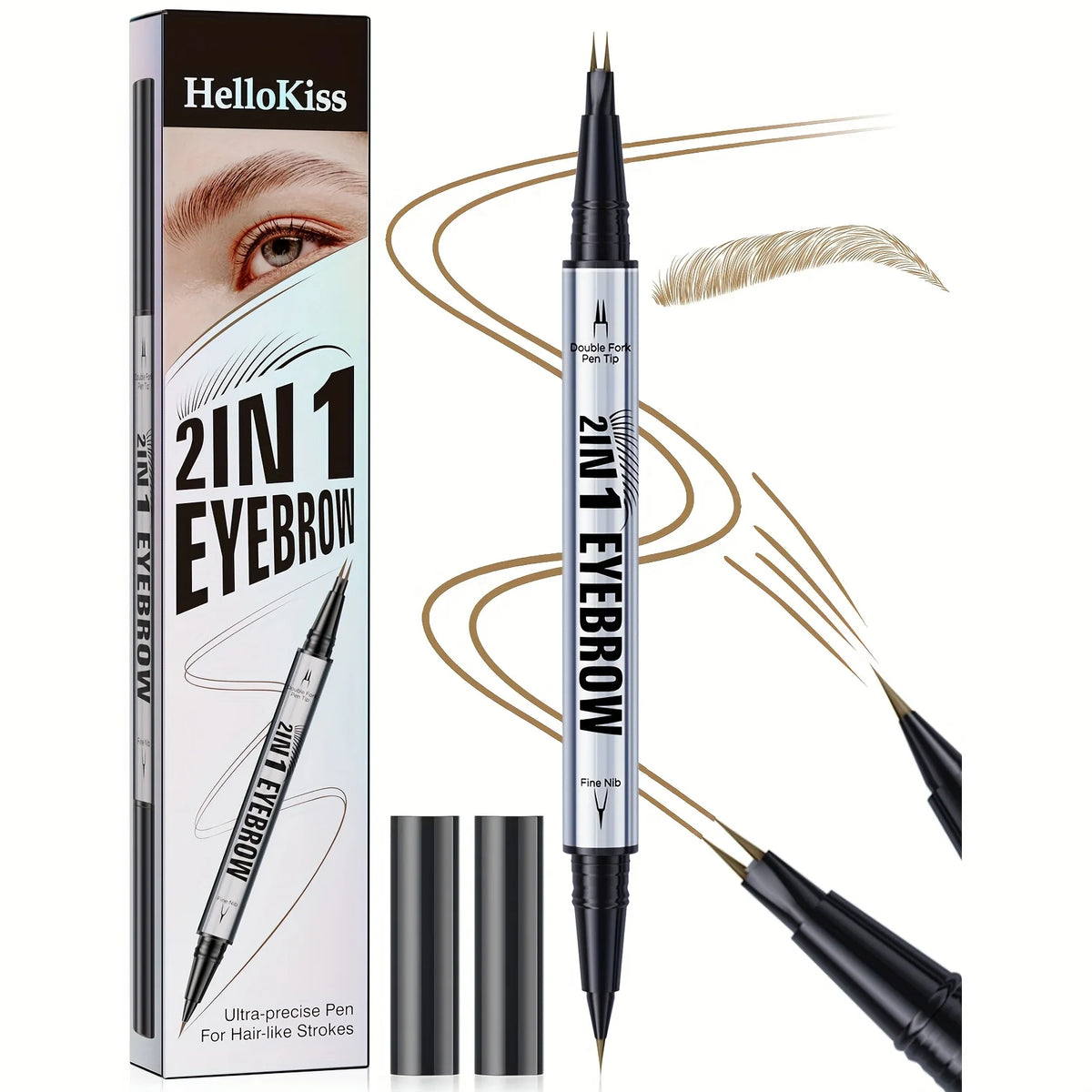 Luxury 2-in-1 Brow Pen with Micro Fork Tip & Precision Brush Waterproof Eyebrow Pencil for Natural Hair Strokes