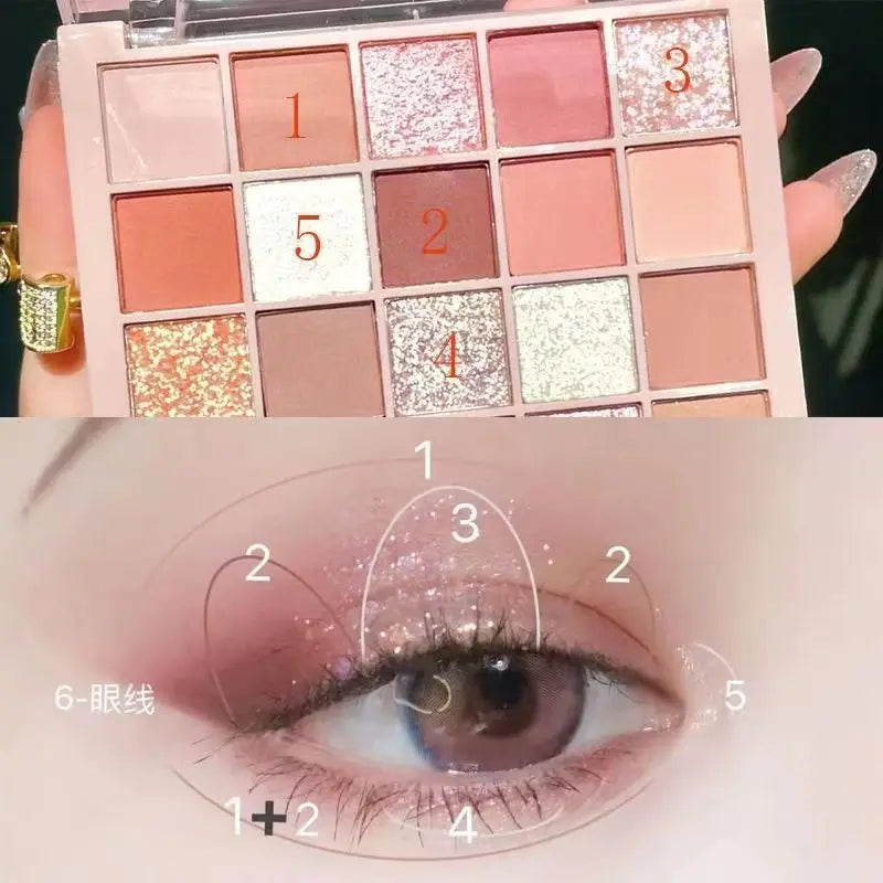 25-Color Eyeshadow Palette with High-Gloss Rose Brown Tone, Matte Glitter, Daily Makeup, Dry Rose Eyeshadow