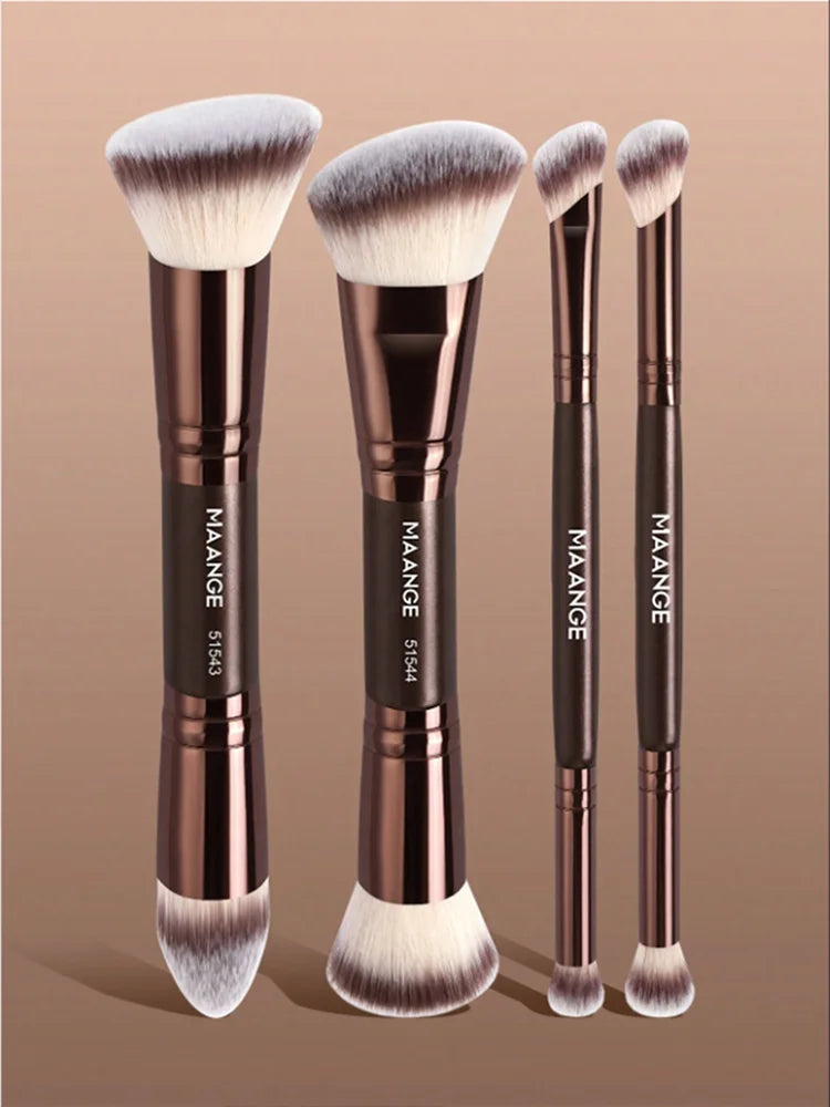 4pcs Professional Makeup Brush Set, Includes Dual-Ended Face Makeup Brushes, Angled Foundation Brush, Contour Brush, Blush Brush, Powder Brush, Eyeshadow Brush, Concealer Brush, Highlighter Brush, Blending Brush, Makeup Spong