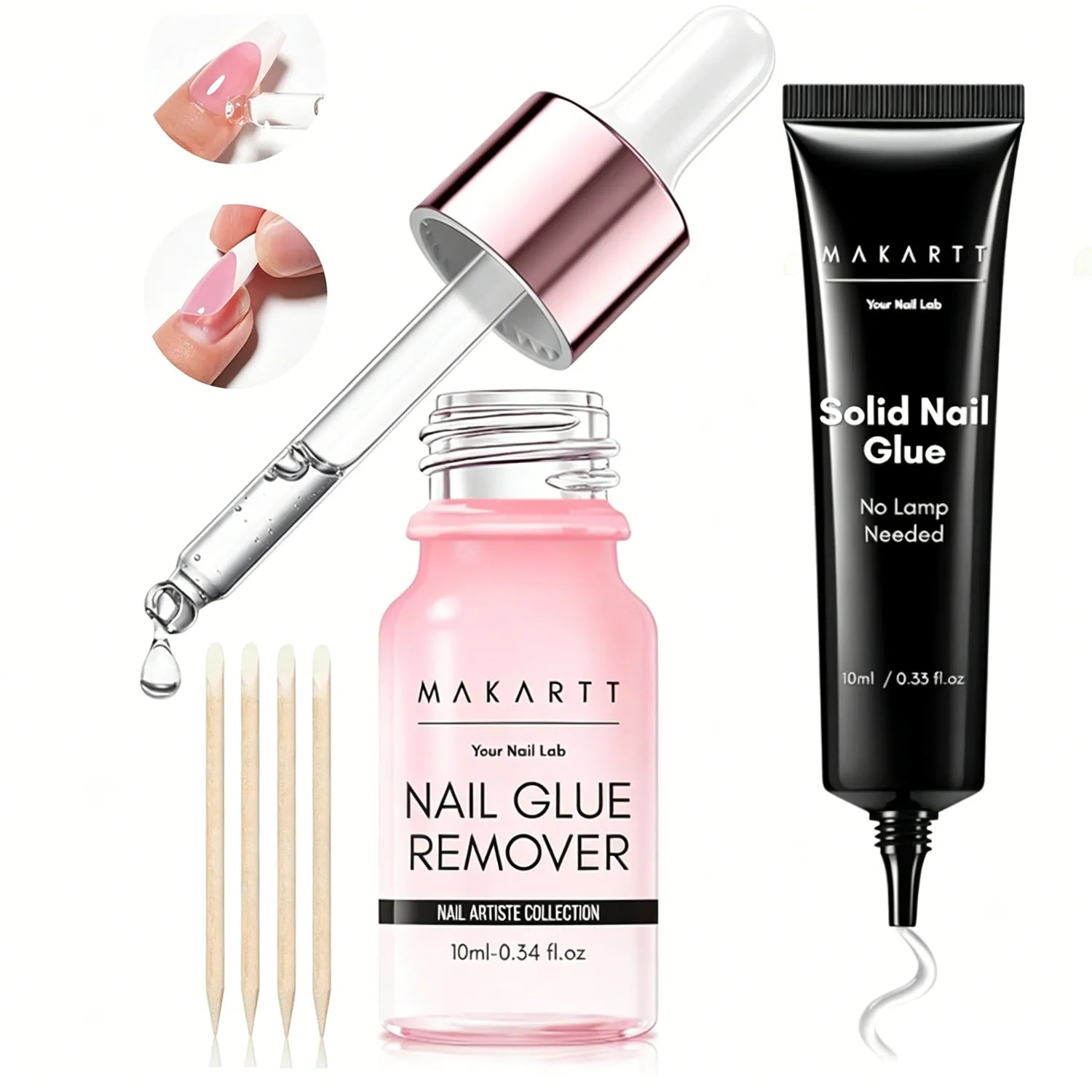 Makartt Solid Nail Glue for Press on Nails, Nail Glue Remover for UV Nail Glue, Non Acetone Gentle Glue Off for False Nails Glue