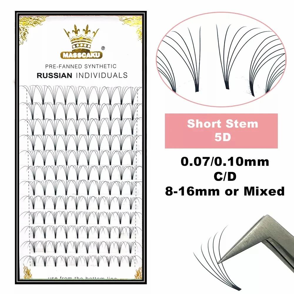 MASSCAKU Premade Russian Volume Short Stem Eyelash Extensions Wide Fans 3D 4D 5D 6D 10D 20D Faux Mink Lashes Wholesale