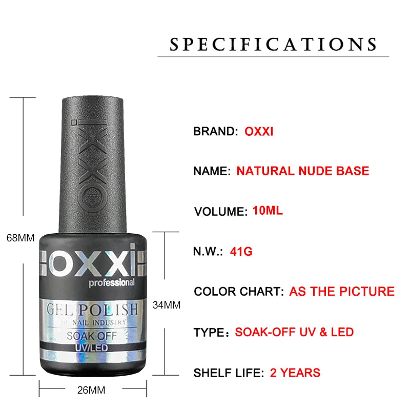 OXXI 10ml Natural Base for Gel Varnish Semipermanent Nude Rubber Base Gellac Nails Art Jelly Color UV Nail Base Coat Nail Polish