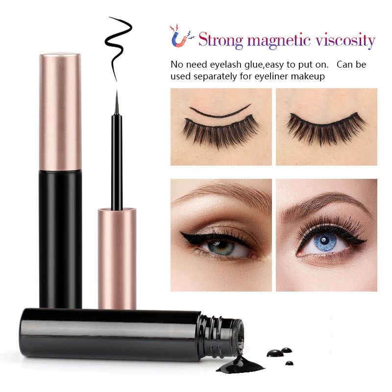 SHIDISHANGPIN 1 Pairs Magnetic Eyelashes With Magnetic Eyeliner Natural Long False Lashes Set Reusable Eyelash Extension Makeup