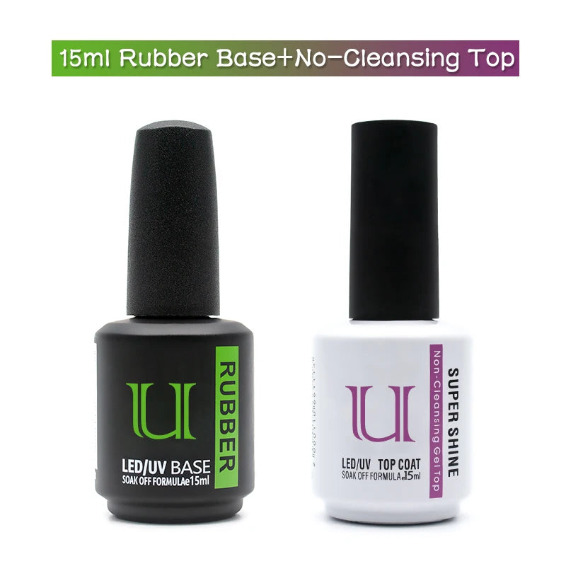 Rubber Base and No-wipe Top Coat All for Manicure 15ml Acid-free Primer Gel Nail Polish Matte Top Hybrid Varnish Remover Gellak