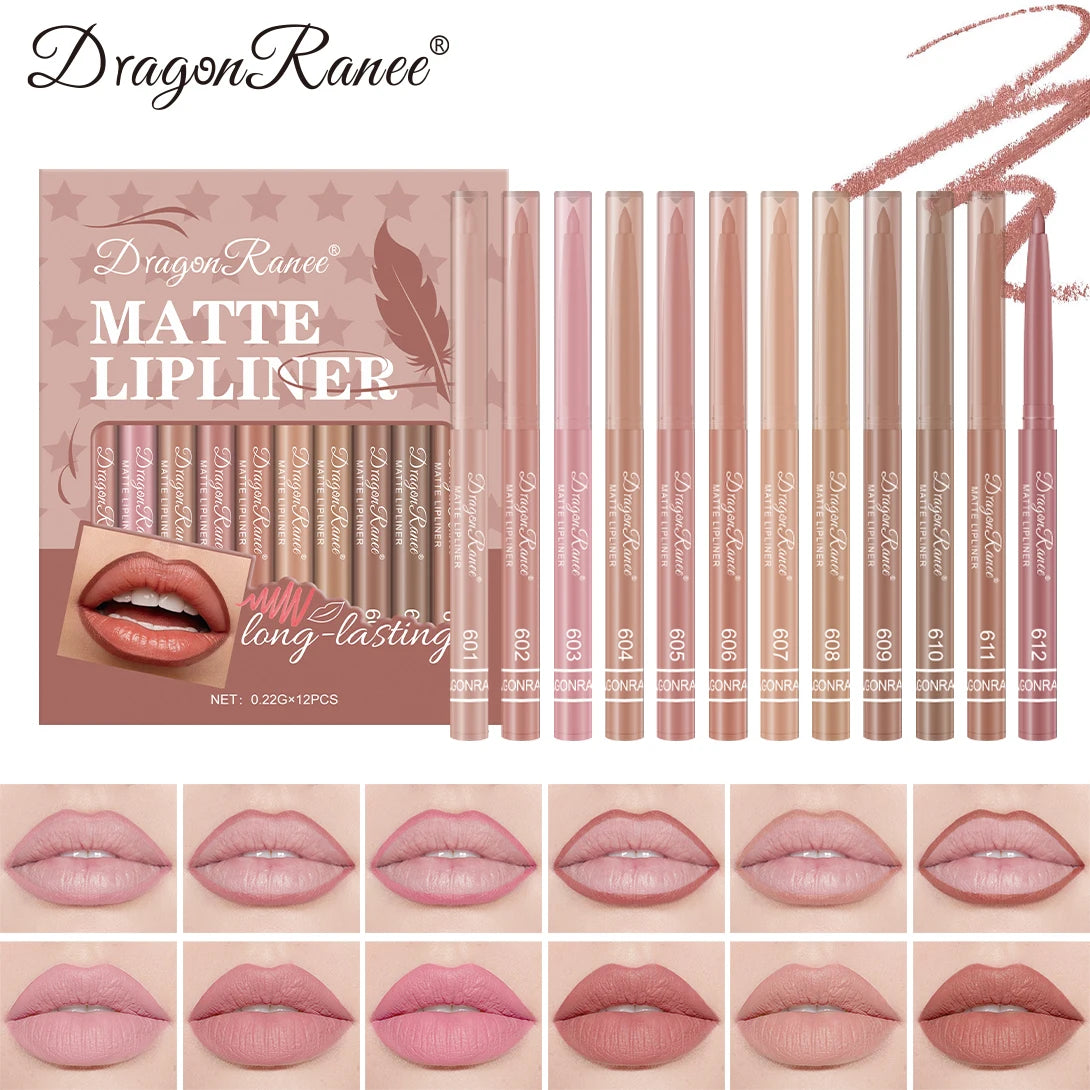 12-Piece Lip Liner Set for Beginners, Natural and Delicate Lip Shaping, Waterproof Matte Nude Color Lip Liner Set