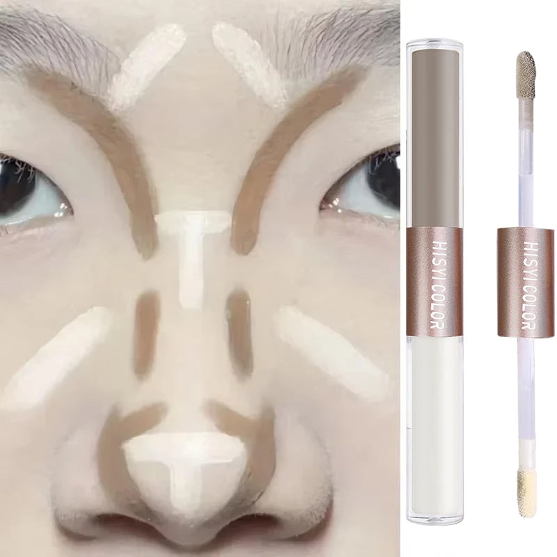 Double-ended Highlighting Contouring Stick two-in-one concealer pen, 3D nose and face engraving, cement grey, natural makeup