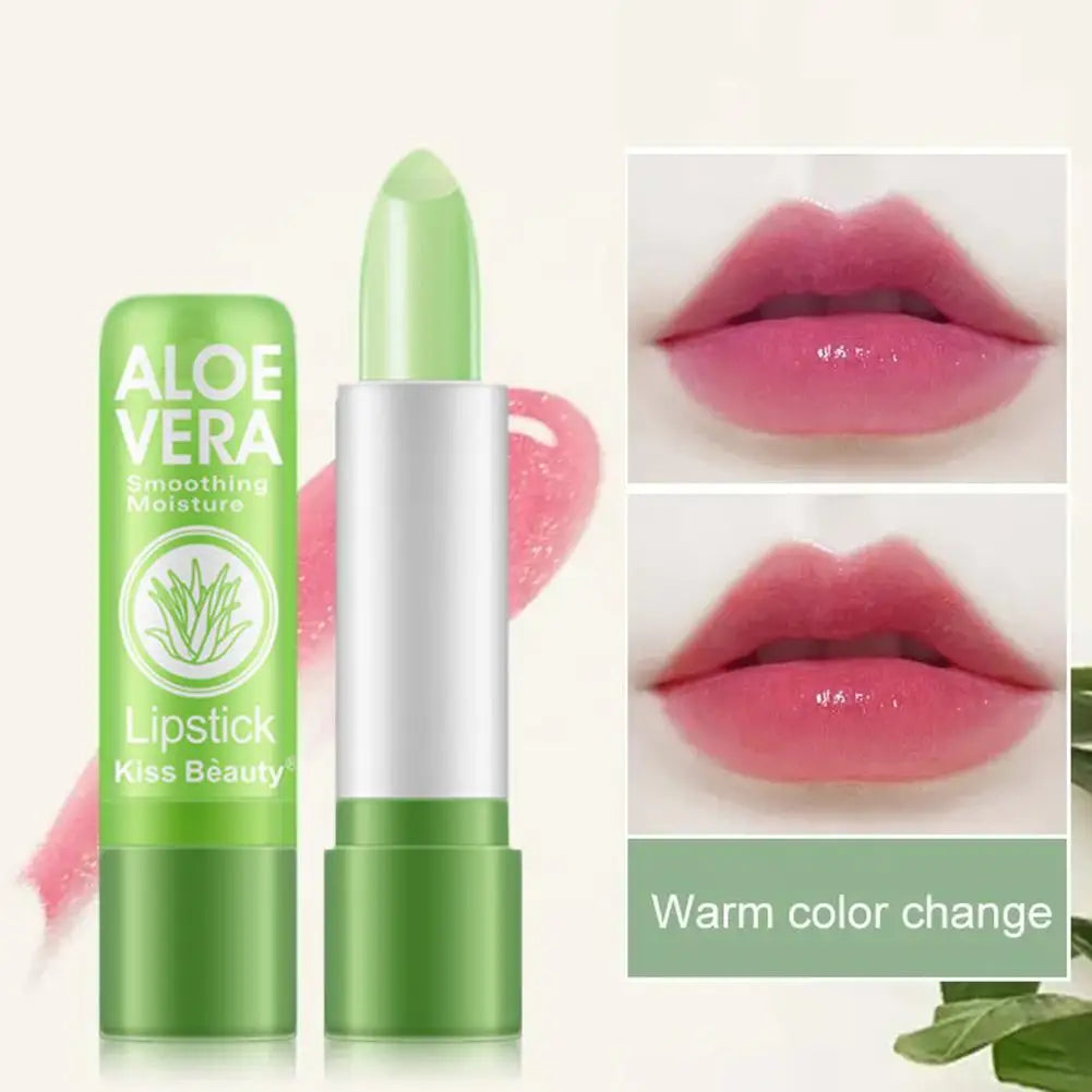 2pcs Aloe Vera Lip Balm Magic Color Changing Lipstick Moisturizing Nourishing Lip Gloss Temperature Change Lip Makeup Care