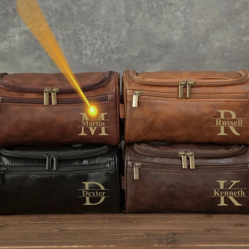 Personalized Waterproof Ladies Make-up Bag Engraved Name Cosmetics Bathroom Shaving Bag Men Travel Business PU Leather Handbag