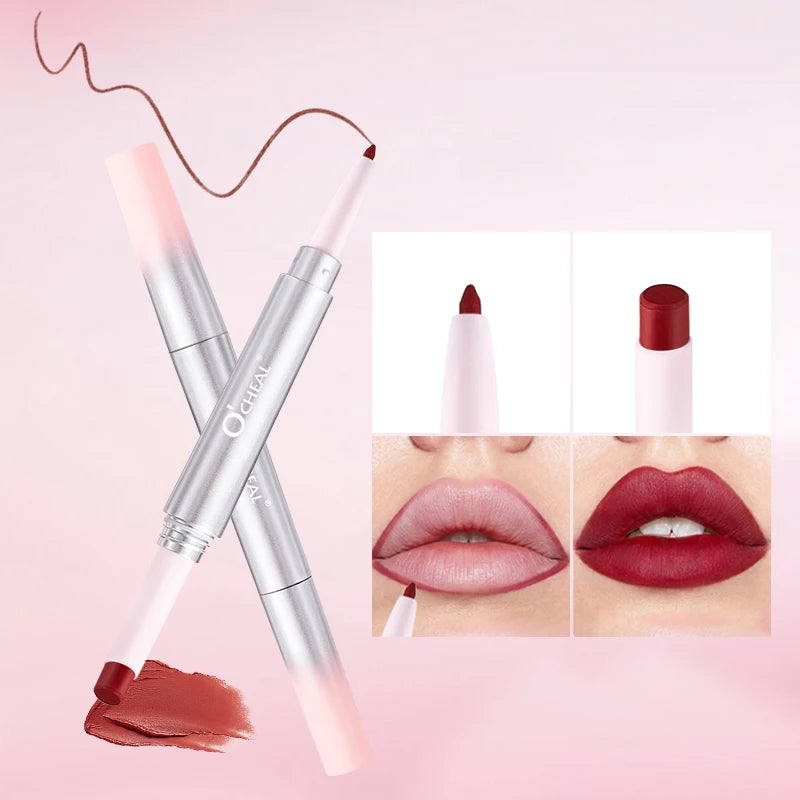O'CHEAL Double-Headed Matte Lipstick Lip Liner 2 IN 1 24 Hours Long Lasting Sexy Red Lip Lipstick Lipliner Pencil Makeup