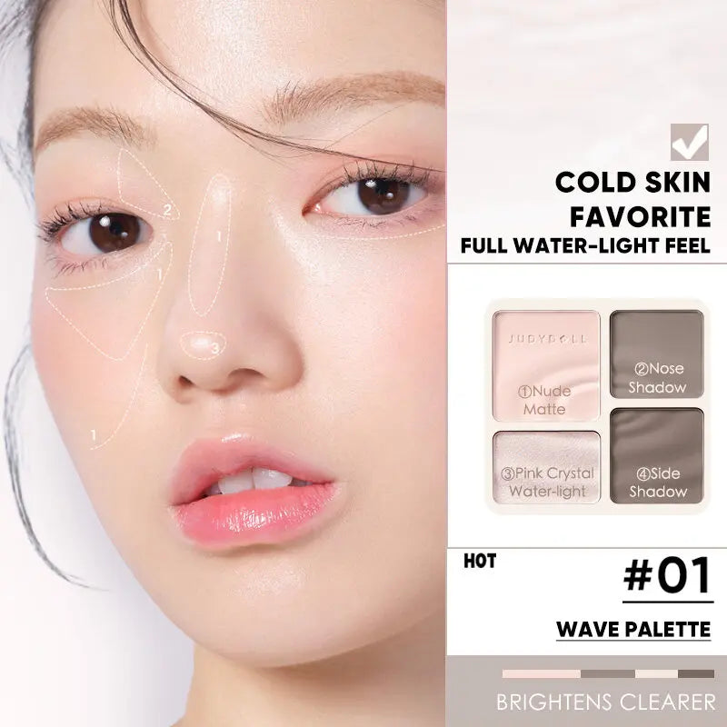 Judydoll Contour Palette, 2 In 1 Face Highlight Contour Palette, Shades with Highlighter Makeup, Non-greasy, Lasting Sparkling