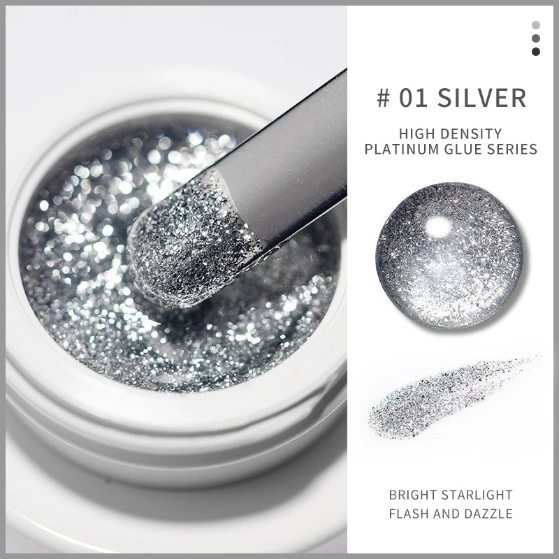 5G Starry High Density Platinum UV Nail Gel Polish Bright Gold Silver Manicure Glitter Fine Diamonds Powder Lining Painting Gel