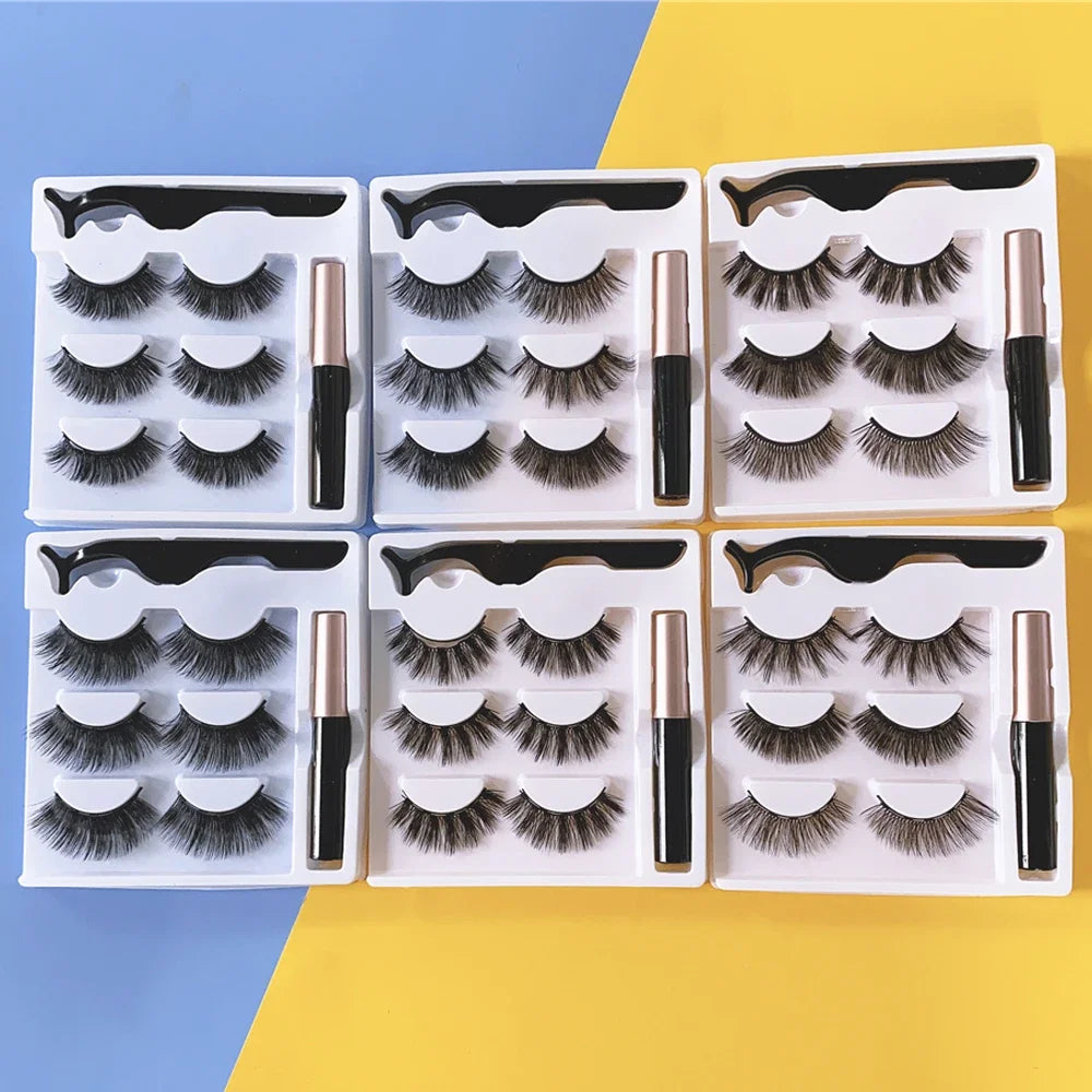 Magnetic Eyelashes 3D Mink Eyelashes Makeup Magnetic Lashes Eyeliner Tweezers Set Natural False Lashes Short Faux Cils