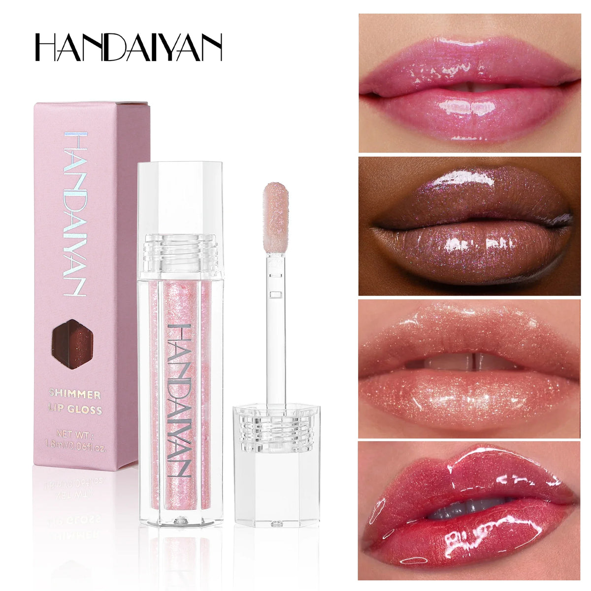 HANDAIYAN  Lip Gloss Sexy Plump Glitter Crystal Jelly  Red & Nude Liquid Lipstick Waterproof Moisturizing & Oil-Infused