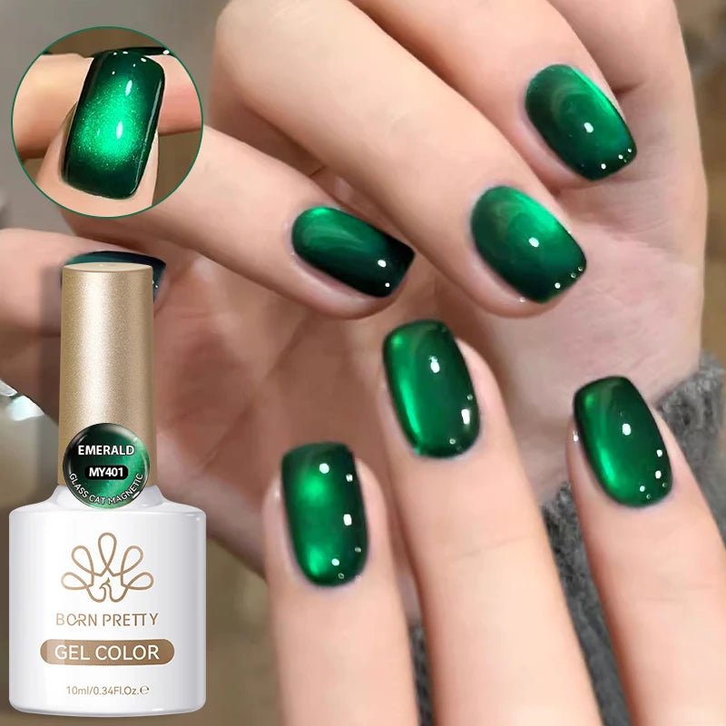 BORN PRETTY 10ml Green Emerald Cat Magnetic Gel Eye Gel Polish Glass Bead Soak Off UV LED Nail Art Salon DIY At Home Manicure