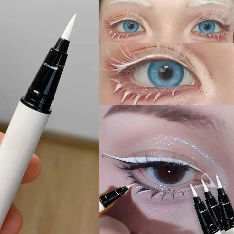 Ultra-thin Matte White Eyeliner Liquid Pen Waterproof Smudge-Proof Long Lasting Lying Silkworm Pen Pigment Eyes Brighten Makeup