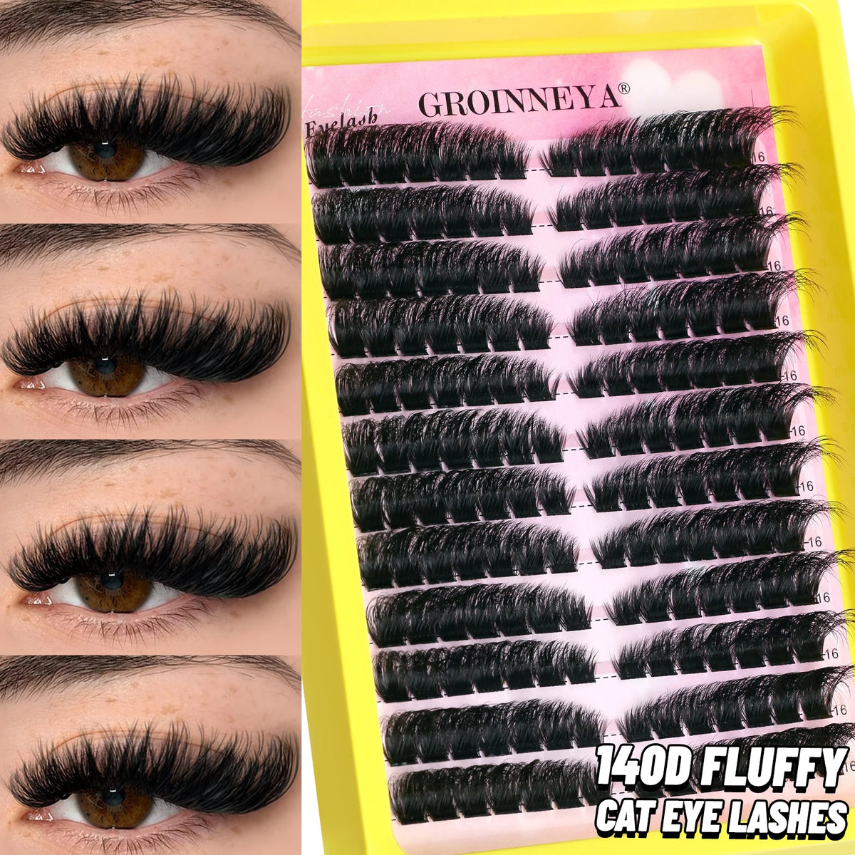 GROINNEYA Lashes Clusters Fluffy Volume Lash Clusters Bottom Lashes Wispy Eyelashes DIY Lash Extension Individual Lashes