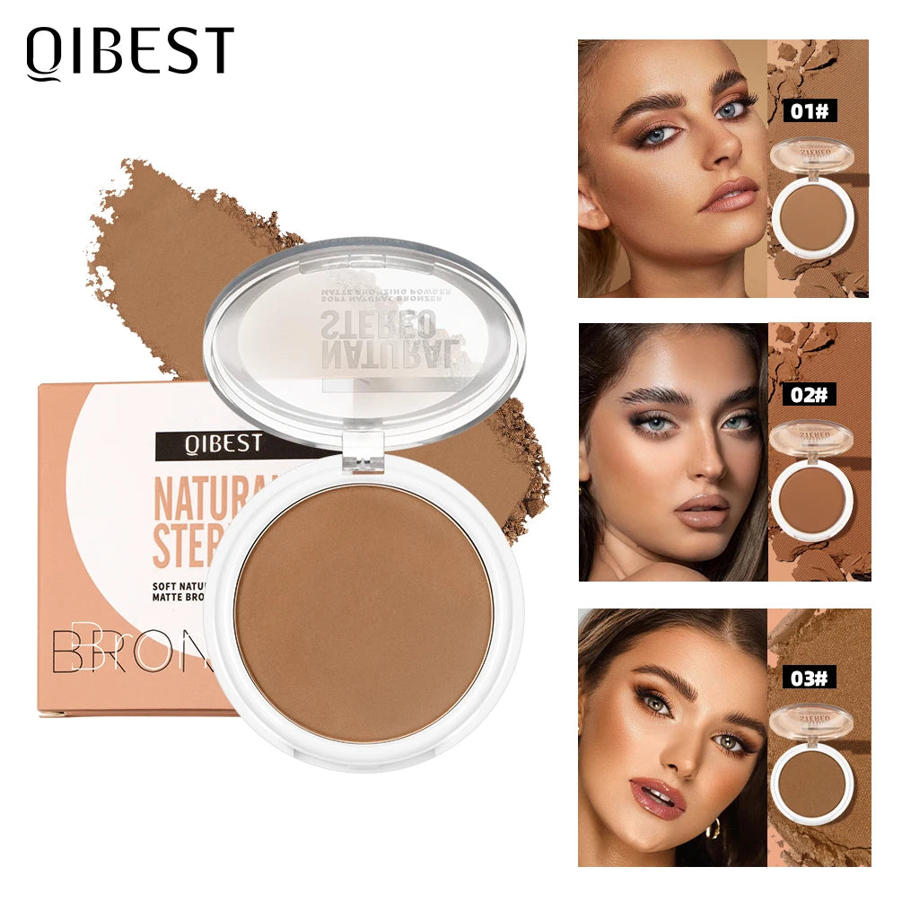 QIBEST 3 Colors Highlighter Bronzer Palette Long-Lasting Matte Contouring Palette Concealer Face Makeup Shadow Beauty Cosmetics