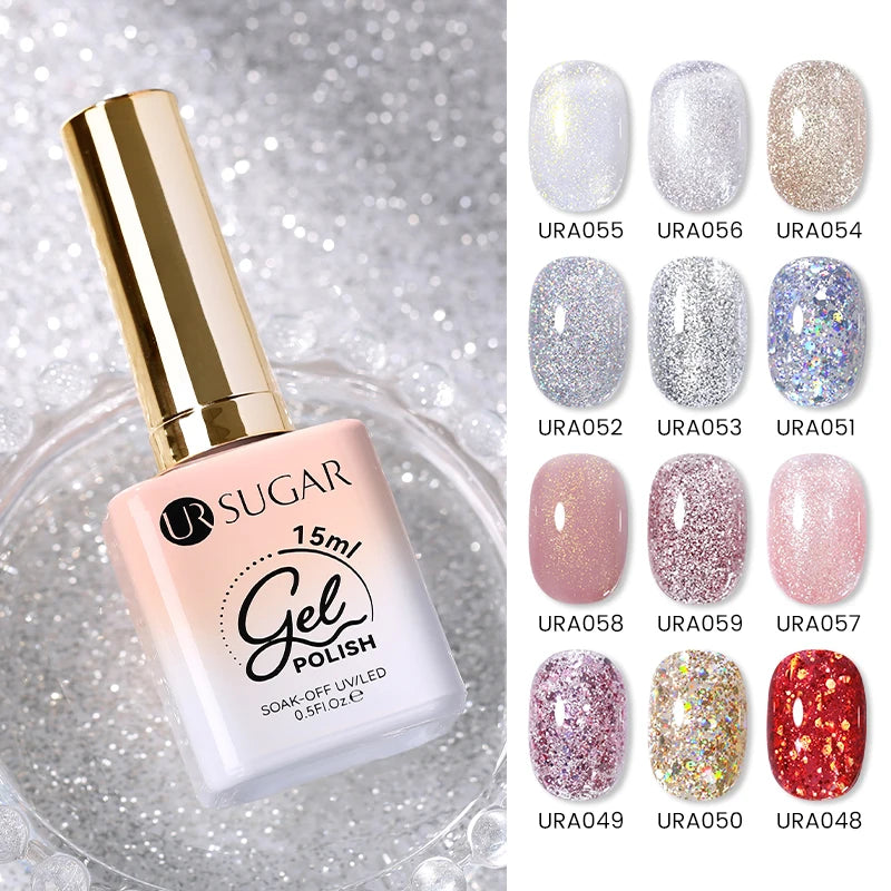 UR SUGAR 15ml Sparkling Glitter Series Gel Nail Polish Shiny Sliver Semi Permanent Soak Off UV Gel Nail Art Varnish Manicure