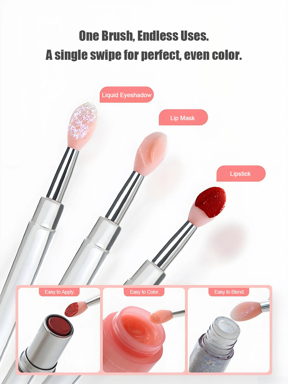 4/10 Pcs Reusable Silicone Lip Brush with Cap, Portable Lip Gloss & Lip Mask Applicator, Dual-Ended Makeup Brush for Lips and Ey