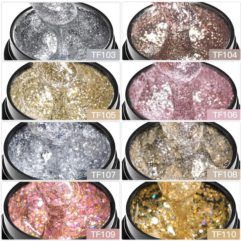 8ml Glitter Sequins Gel Nail Polish Platinum Glitter Gold Silver Semi Permanent Soak Off UV Gel Varnish Manicure Nail Supplies