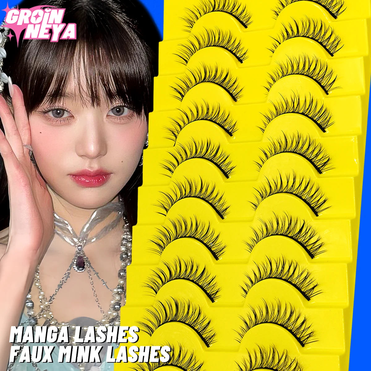 GROINNEYA Manga Lashes Eyelashes 3D Natural False Lashes Natural Soft Cross Wispy Natural Eyelash Extension Makeup