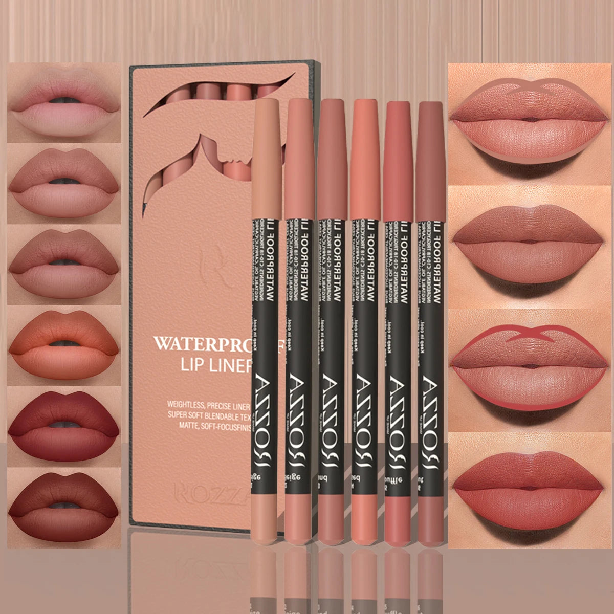 6PCS/SET Nude Lip Liner Makeup Set - Natural and Long-lasting Waterproof Matte Effect Lip Liner, Suitable for Daily Makeup