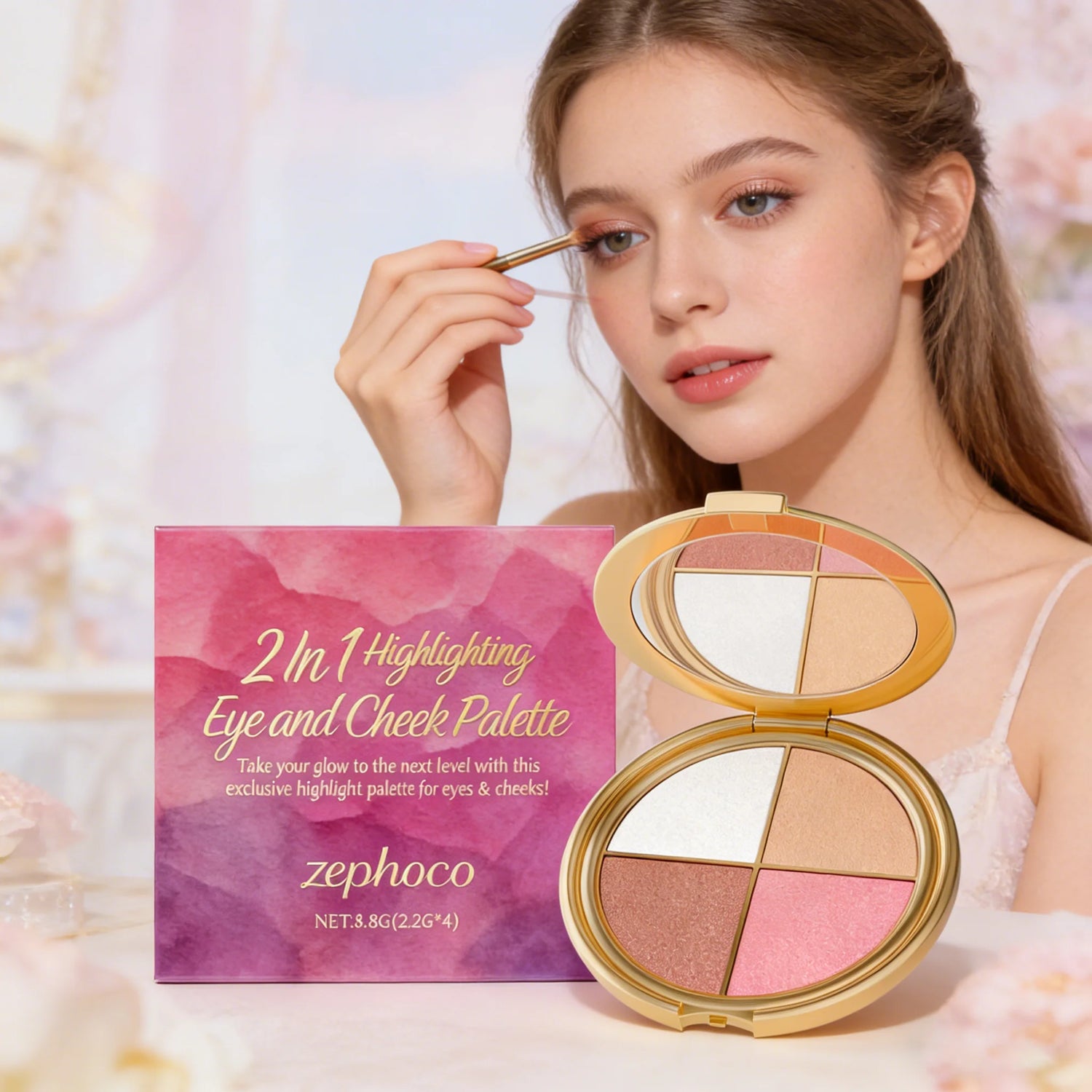 3-In-1 Face Palette Highly Pigmented Fine Powder Highlighter Shimmer Eyeshadow Silky Blush Multi-Functional Brightening Palette