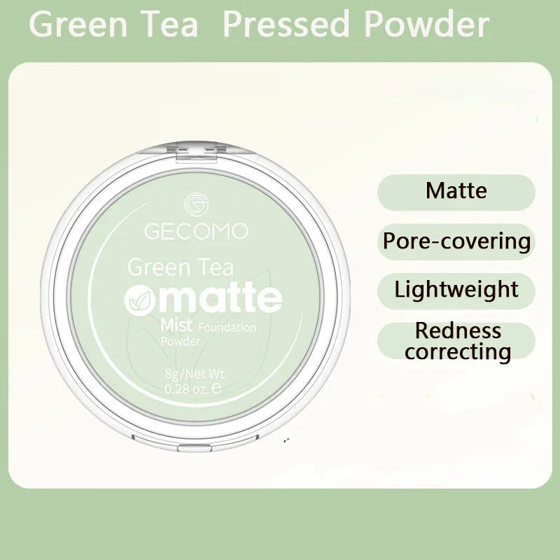 Green Tea Matte Face Mist Pressed Powder: 24 Hour Oil Control Setting Foundation - Full Coverage Waterproof Makeup