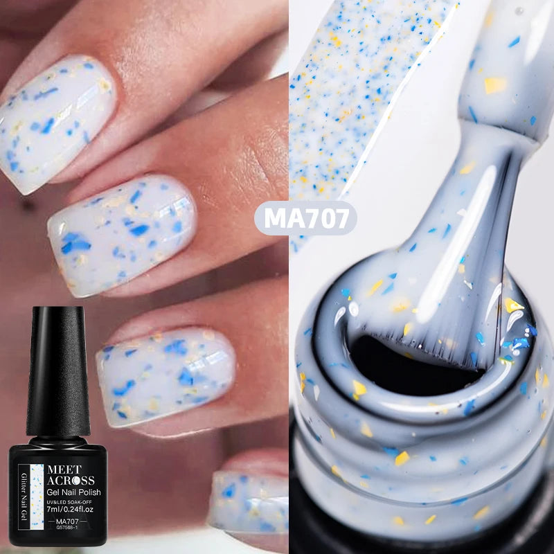 Gold Foil Glitter Gel Nail Polish Pink Gold Flakes Varnish Semi Permanent Unscented Soak Off UV LED Gel Varnish Nail Supplies