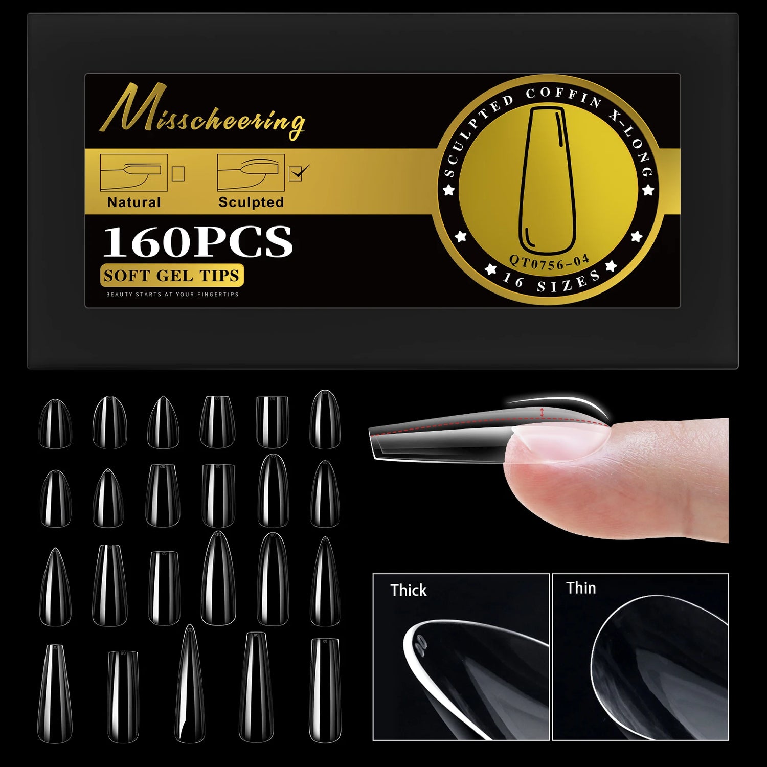 S-2XL Glossy False Nail Tips Sculpted Soft Gel Almond Coffin Stiletto Full Cover Press On Nails Artificial DIY Extension Supplie