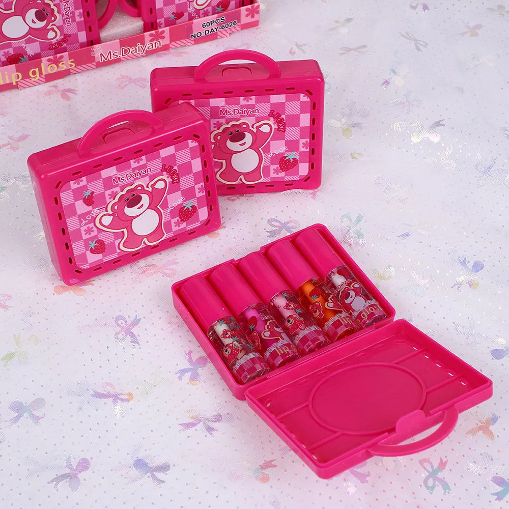 5PCS/set Cute Bear Lip Gloss Set  Lip Oil Moisturizing Longlasting Lip Gloss Girls Lips Makeup Gifts