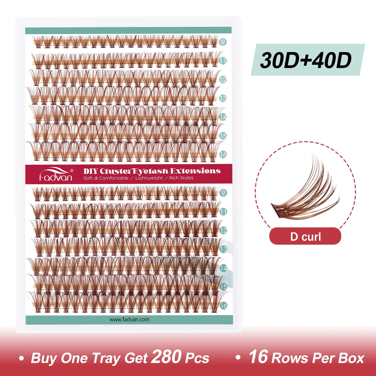 Fadvan Brown Lash Clusters DIY Eyelash Extensions 9-16mm Natural Lashes Wispy Individual Lash Extensions 280pcs C/D Curl lashes
