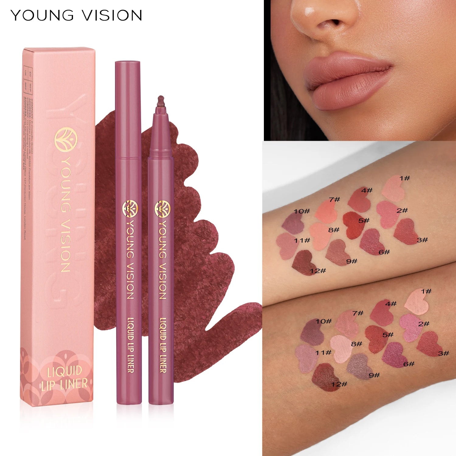 12-Color Matte Velvet Liquid Lip Liner Pen for Lip Line Definition, Lip Shape Correction, and Lip Tinting