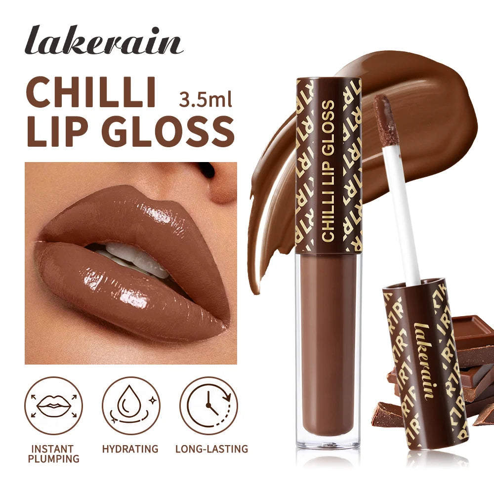 Chilli Lip Gloss Natural Plumping Effect Smooth Creamy Texture Deep Hydration Glossy Finish Chocolate Color Plumping Lip Gloss