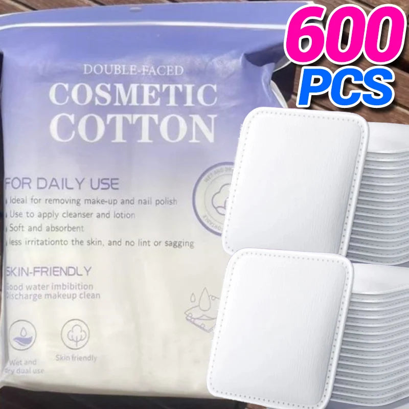 100/600Pcs Disposable Makeup Removal Cotton Pads for Facial Cleaning Wet Application Portable Double-sided Cosmetic Cotton Pads
