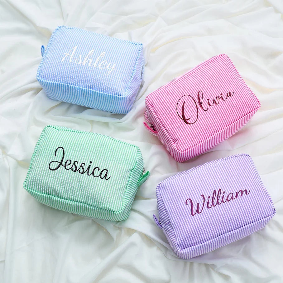 Custom Makeup Bags For Females New Fashion Beautiful Tote Bag 2025 Personalized Unique Name For Woman Seersucker Cosmetic Bag