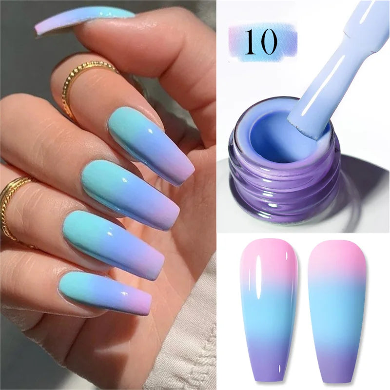 BORN PRETTY 10ml Blue Pink Thermal Gel Nail Polish 3 Layers Temperature Color Changing Gel Semi Permanent Varnish UV LED Nails