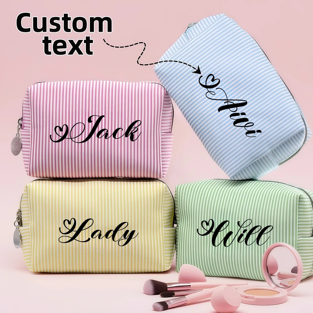 Custom Name Solid Color Cosmetic Bag Handbag Toiletry Bag Pencil Case Holiday Gift Cosmetics Pouch