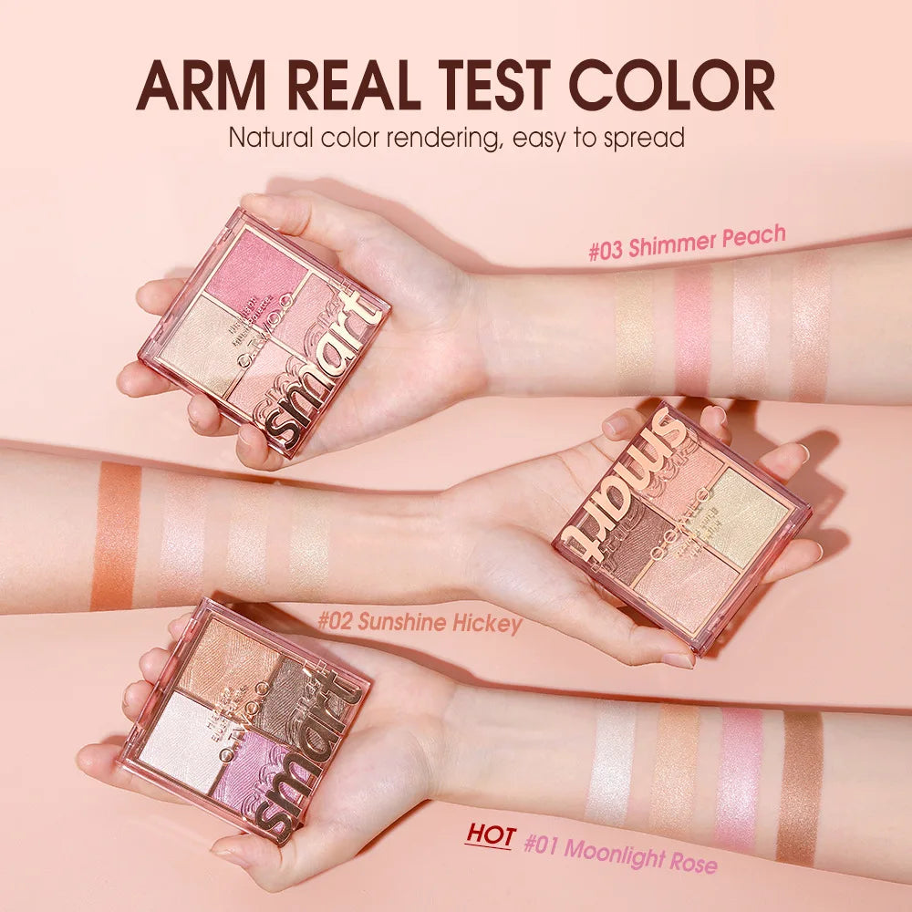 Four-Color Blush Palette, Finishing Palette, Pearlescent Shimmer, Shadow Highlighting, Long-Lasting Makeup Effect