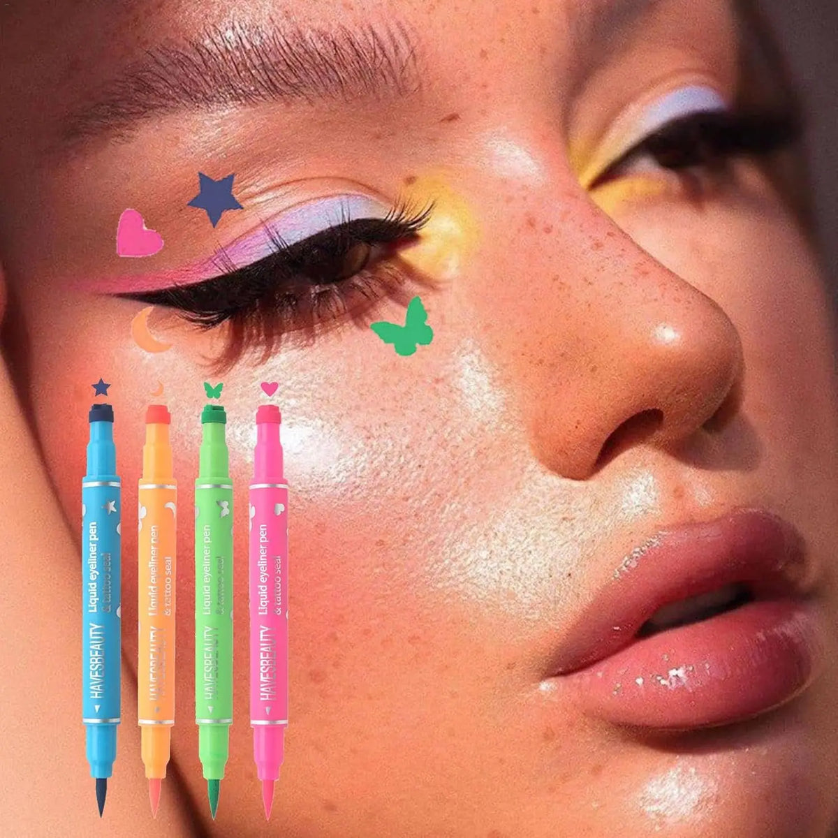 Dual-ended color pattern stamp eyeliner, waterproof non-smudge,embellish the end of the eye eyeliner,beginner's eye makeup tool