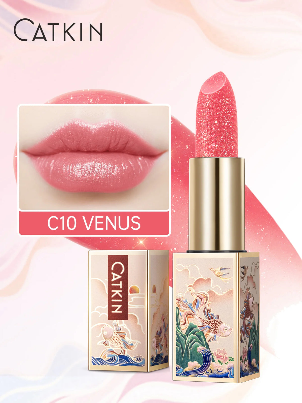 CATKIN Pearl Shimmer Tinted Lip Balm Gloss, Sheer Lip Color with Vitamin E, Hydrating Nourishing for Dry Cracked Lips