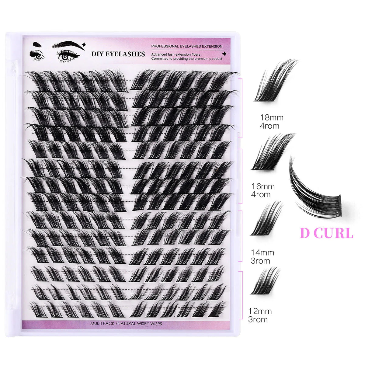 DIY False Eyelashes 12-18mm Mix Long 168pcs Cluster Lashes D Curl Winged Cat Fox Eye Individual Lash Extensions Makeup Supplies