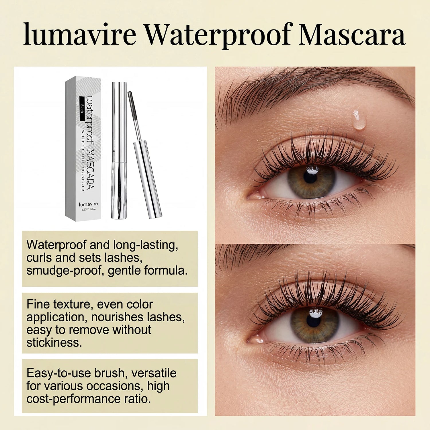 4D Silk Fiber Black Mascara Instant Anti-Gravity Curl Dramatic Volume Long-Lasting Clump-Free Extension  Safe For Sensitive Eyes