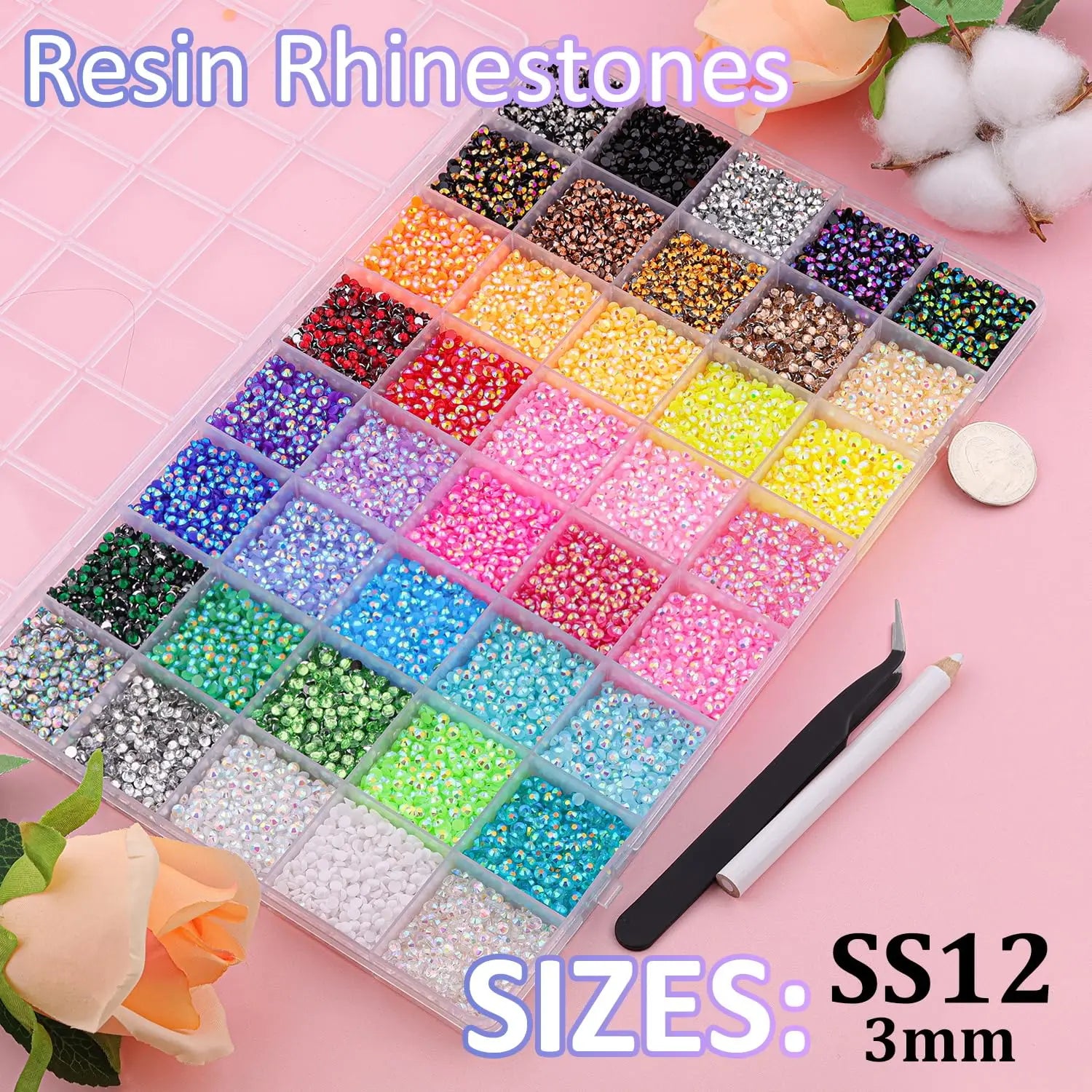 1Box Minimalist Shiny Colorful Semi-circular Rhinestones Nail Charms Mini 3mm Flatback Resin Nail Diamond DIY Hat Pen Nails Set