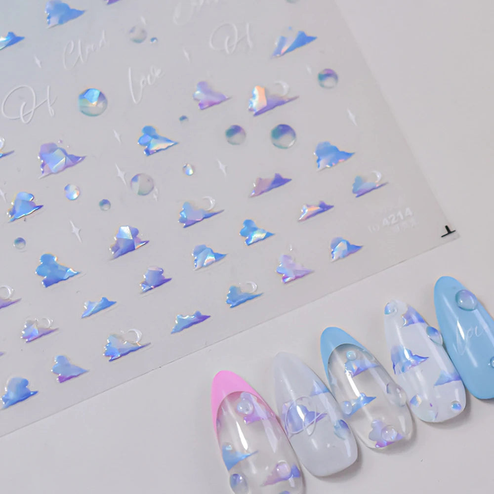 5D Pastel Cloud Nail Stickers Blue Fluffy Cloud Nail Art Dreamy Sky Gradient Nail Decal  Glossy Cloud Nail Self Adhesive DIY