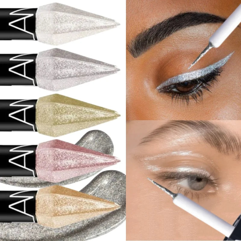 Pearlescent Diamond Liquid Eyeliner Shimmer Waterproof Long Lasting Glitter Silver Color Easy to Wear Eye Pencil Korean Makeup