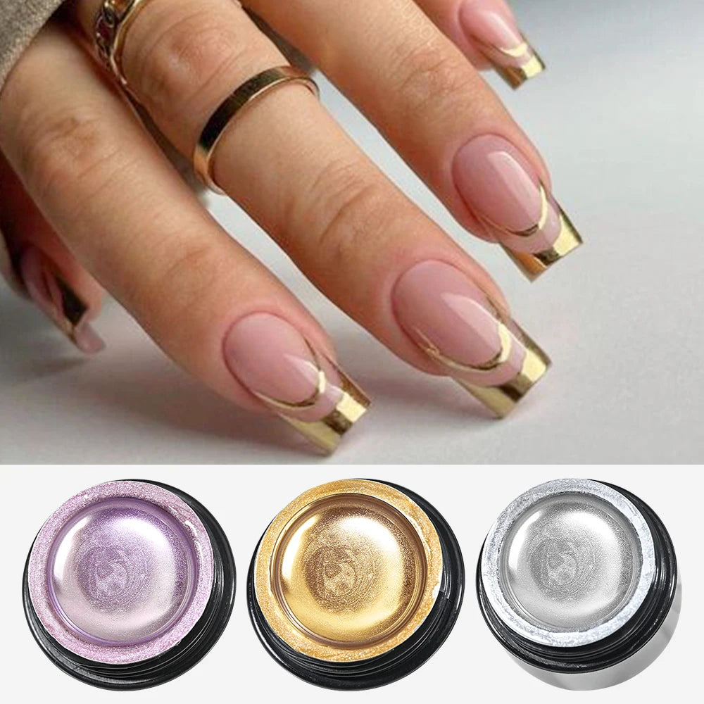 8ml Metallic Gel Polish Painted Liner Gel Super Bright Gold Silver Mirror Chrome Gel Semi Permanent French Line Nail Gel Varnish