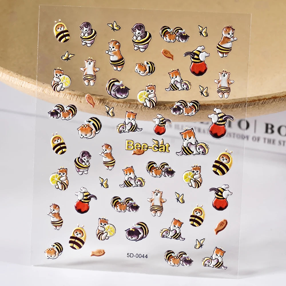 1Pcs 5D Cartoon Shiba Inu/Husky Nail Art Sticker Dog,Cat,Rabbit,Dinosaur Adhesive Nail Decals Cute Animal Nails Art Decorations