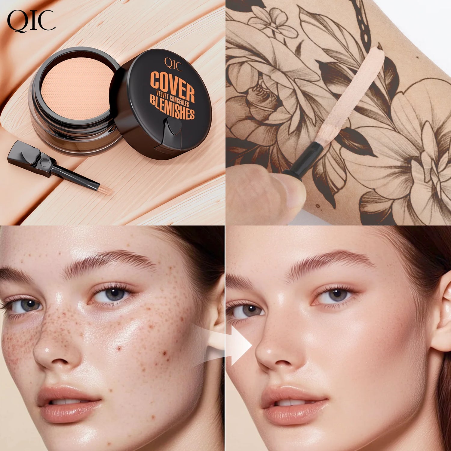 Waterproof & Sweatproof Concealer Cream - Tattoo coverage, Long-Lasting Foundation, Natural,Full coverage, All Skin Types