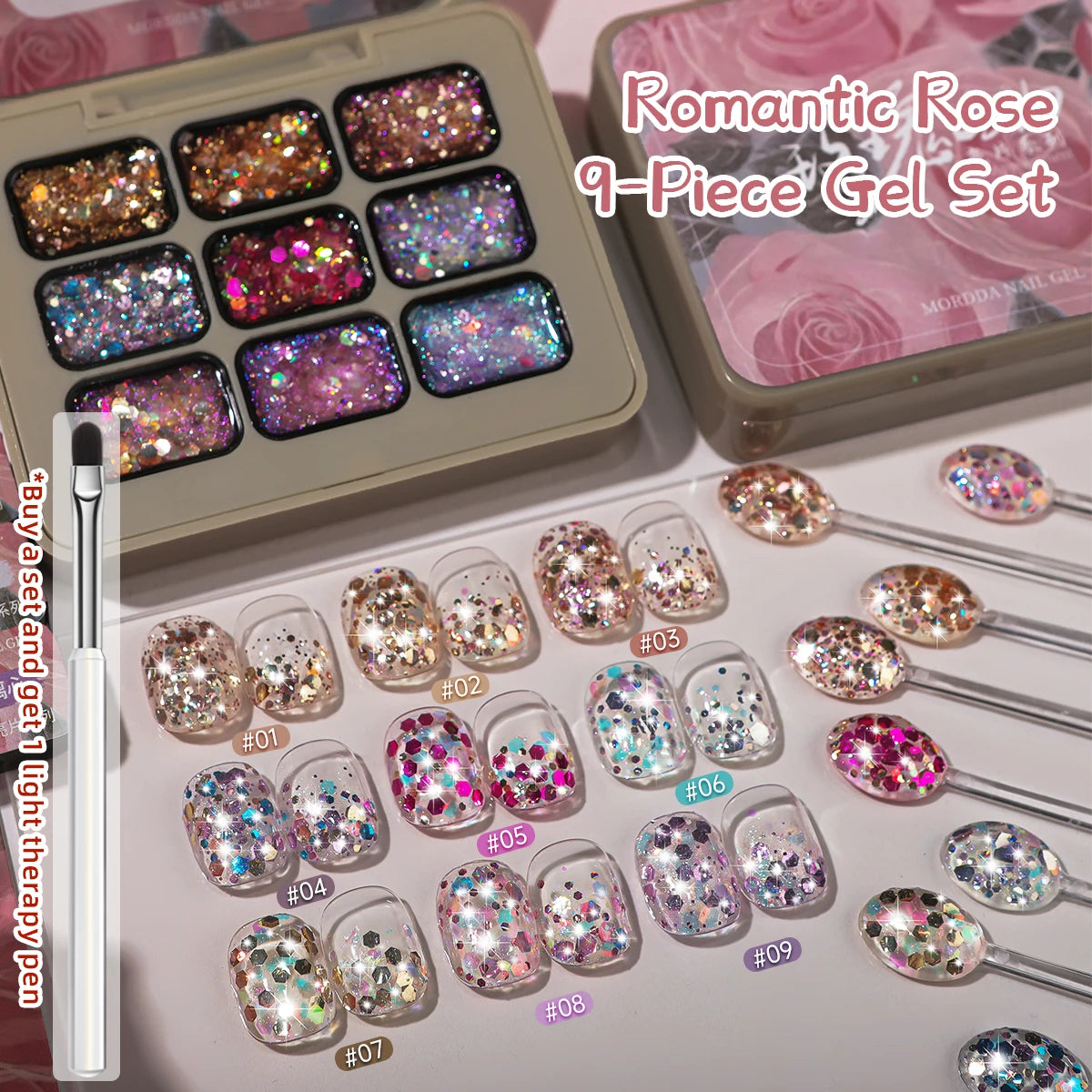 9 Colors Glitter Solid Adhesive Gel Nail Polish Gradient Semi Permanent Soak Off UV LED Nail Art Gel Varnishes For Nails